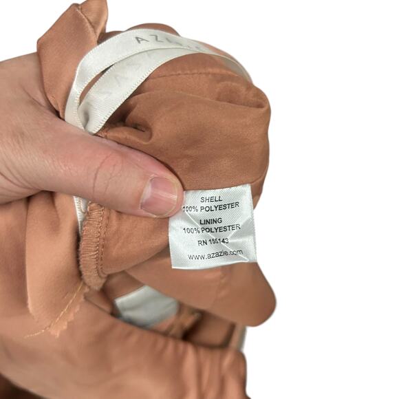 Romantic satin bridesmaid gown Azazie flutter sleeve‎ formal dress size A14 - Picture 9 of 10